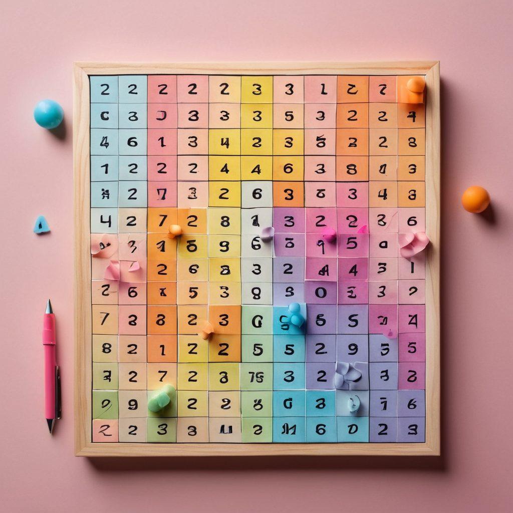 An intricate Sudoku puzzle grid with colorful numbers creatively arranged, surrounded by strategic guides and interactive puzzle elements like a notepad and pen. A lightbulb symbolizing ideas and strategy shines above the grid. The background is a soft gradient, suggesting a calming atmosphere for problem-solving. The overall theme exudes a sense of mental challenge and triumph. vibrant colors. super-realistic.